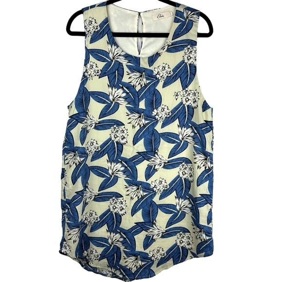 Elodie Size Large Floral Botanical Print Blue Cream Costal Tropical Shift Dress - Picture 1 of 8